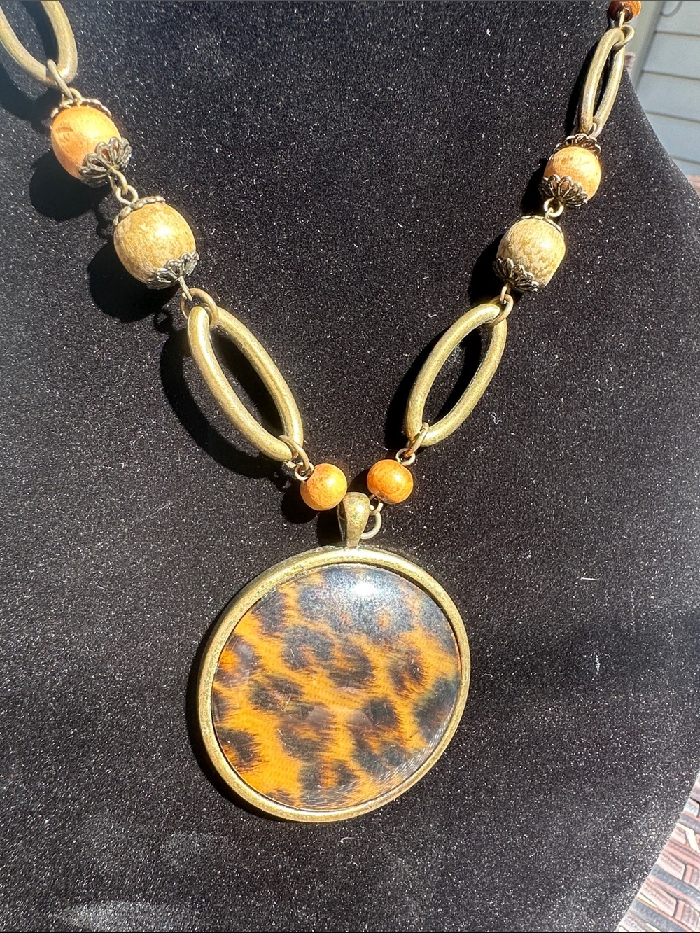 Vintage Leopard Pendant Statement Necklace